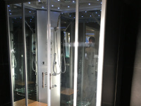 A futuristic shower installation which includes a steam room!